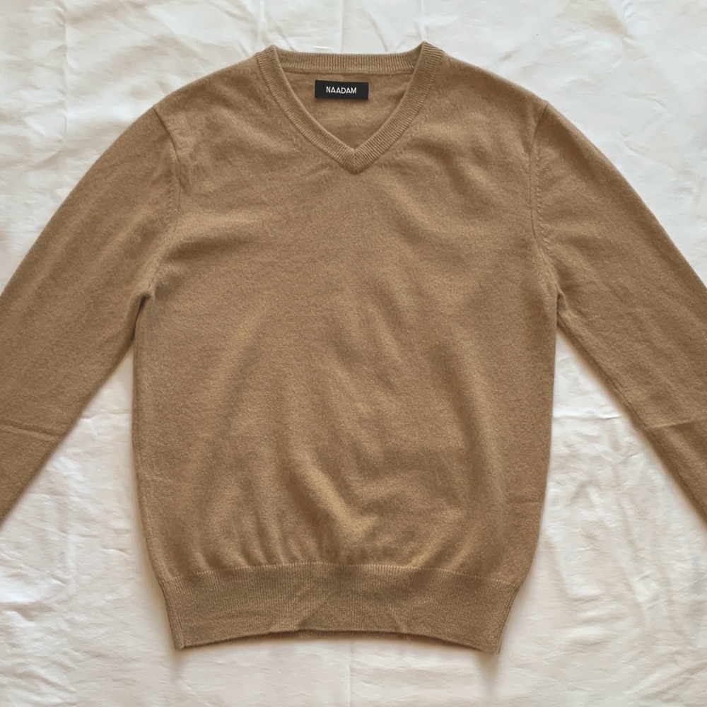 NAADAM Camel Tan 100% Cashmere V-Neck Sweater